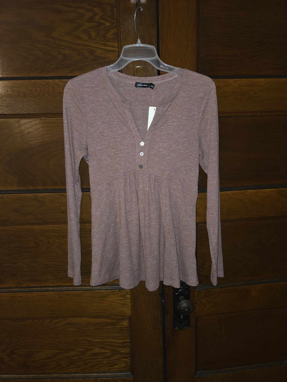 Nwt Small Doe & Rae Heathered Dusty Rose Long Sleeve Henley Peplum Top